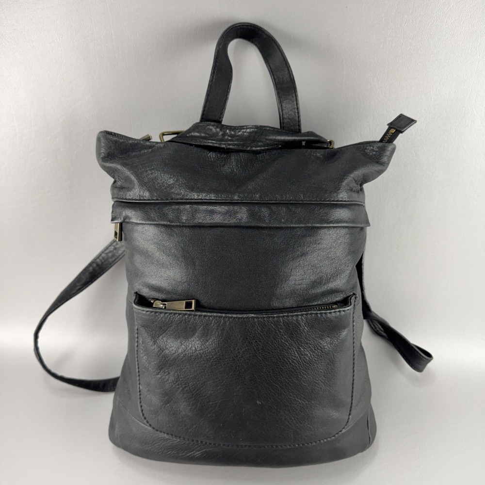 Aspen Soft Black Leather Backpack Medium Shoulder Bag Travel Minimalist Pockets